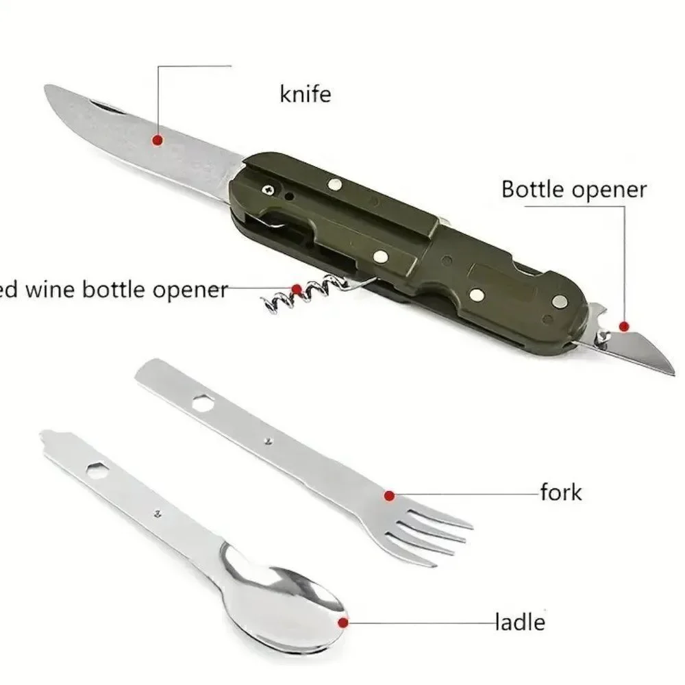 Personalized Camping or Picnic Fork, Spoon, and Knife Utensil Multi-Tool - Green